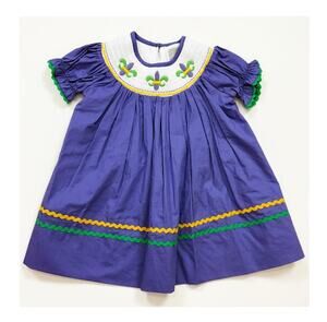 Lil Cactus Purple Mardi Gras Smocked Bishop Dress
